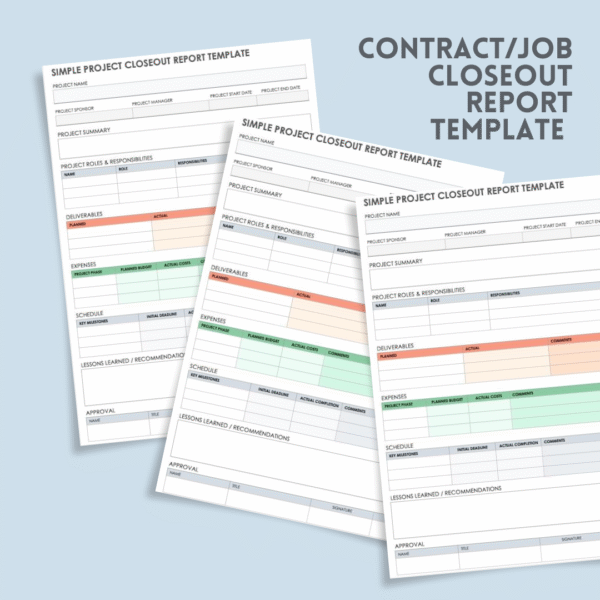 Contract/Job Closeout Report Template